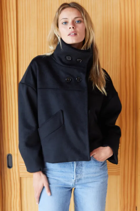 Cozy High Neck Jacket - Black Wool Cashmere sold by Emerson Fry