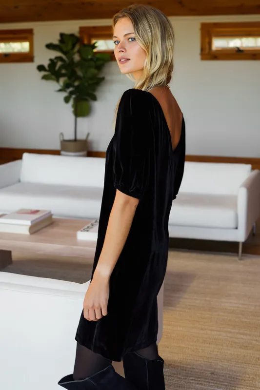 Elle Dress - Black Silk Velvet sold by Emerson Fry