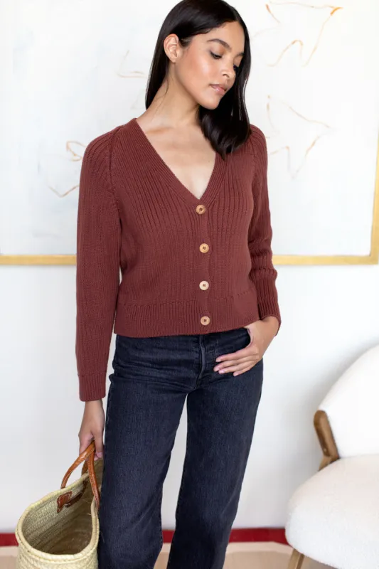 Low V Neck Cardigan - Spiced Apple Organic sold by Emerson Fry