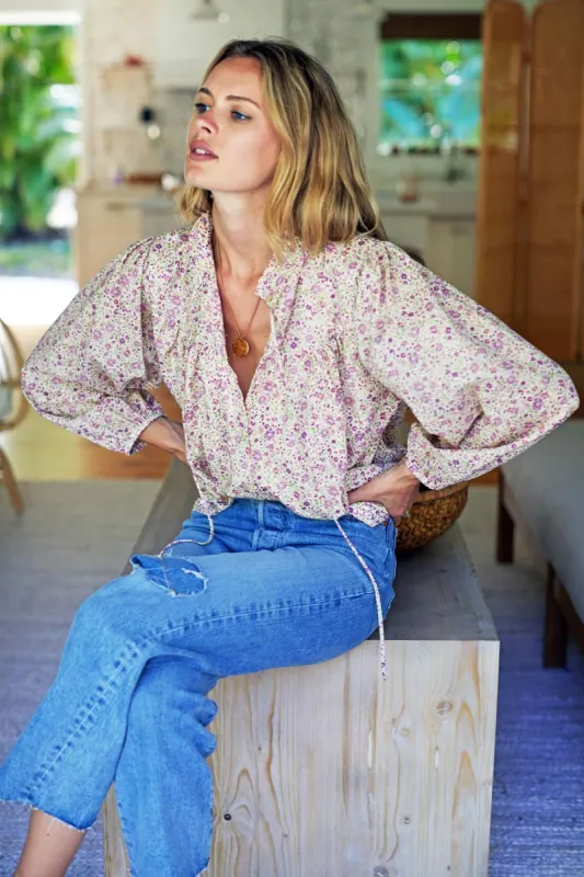 Cecile Blouse - Purple Calico Floral sold by Emerson Fry
