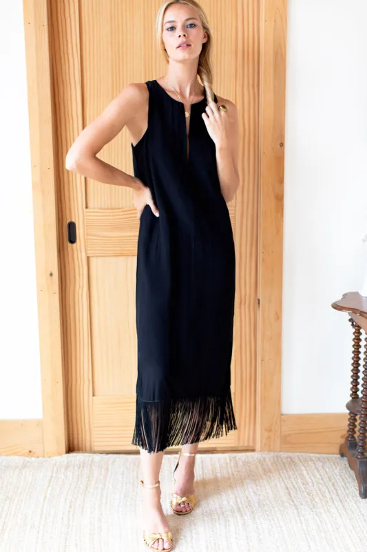 Cut Out Fringe Midi Dress - Black made by Emerson Fry