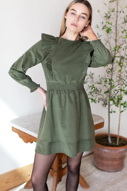 Ruffle Mini Dress - Fern Corduroy made by Emerson Fry