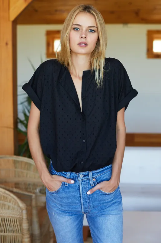 India Button Down 2 - Black Swiss Dot Organic sold by Emerson Fry