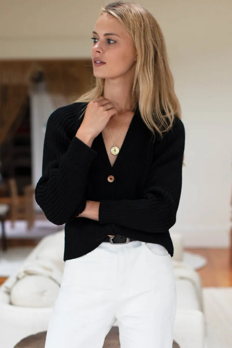 Low V Neck Cardigan - Black Organic sold by Emerson Fry
