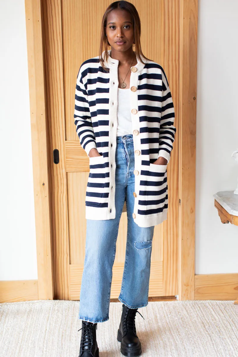 Long Cardigan - Navy French Stripe Organic sold by Emerson Fry