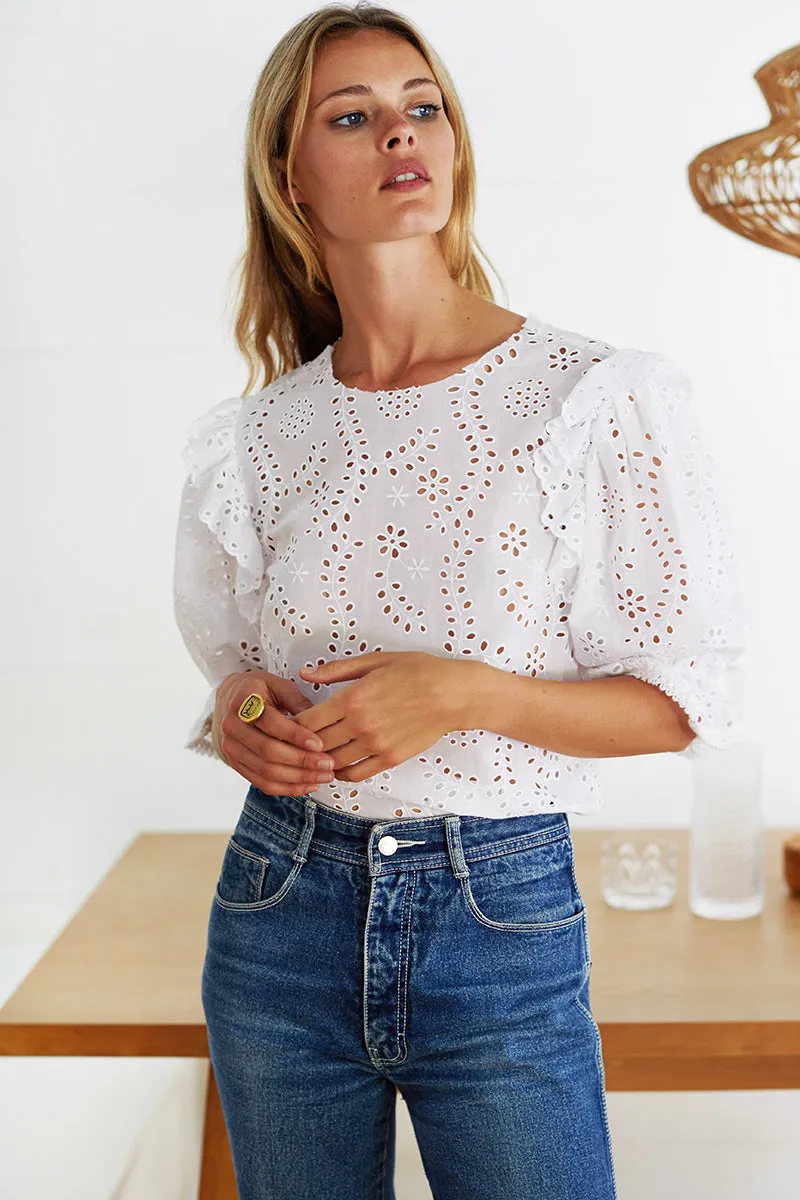 Pearl Blouse - White Eyelet sold by Emerson Fry