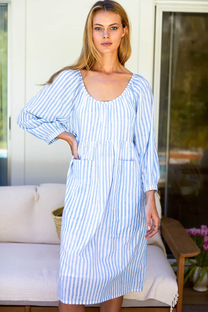Jasmine Market Dress - Blue Sky Stripe Organic sold by Emerson Fry product image thumbnail 4