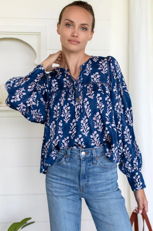 Isla Longsleeve Top - Pressed Flowers Blue made by Emerson Fry