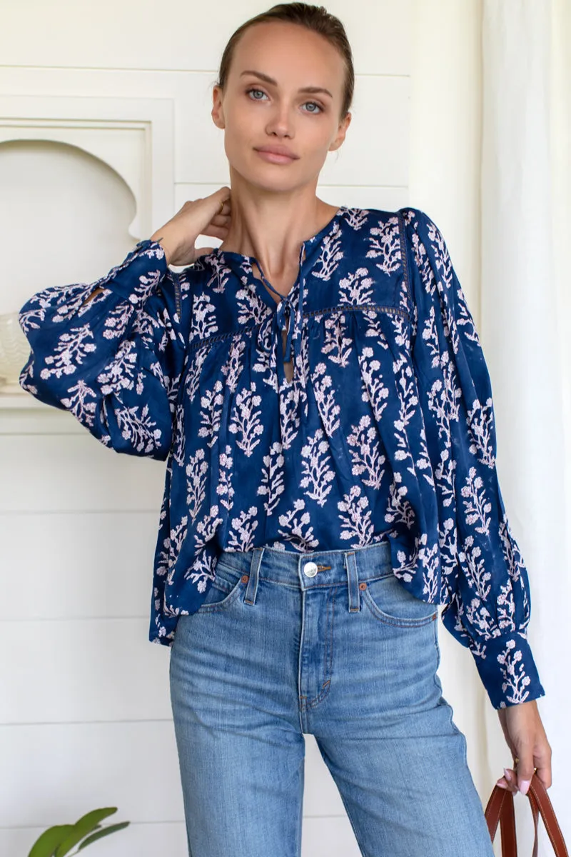 Isla Longsleeve Top - Pressed Flowers Blue sold by Emerson Fry