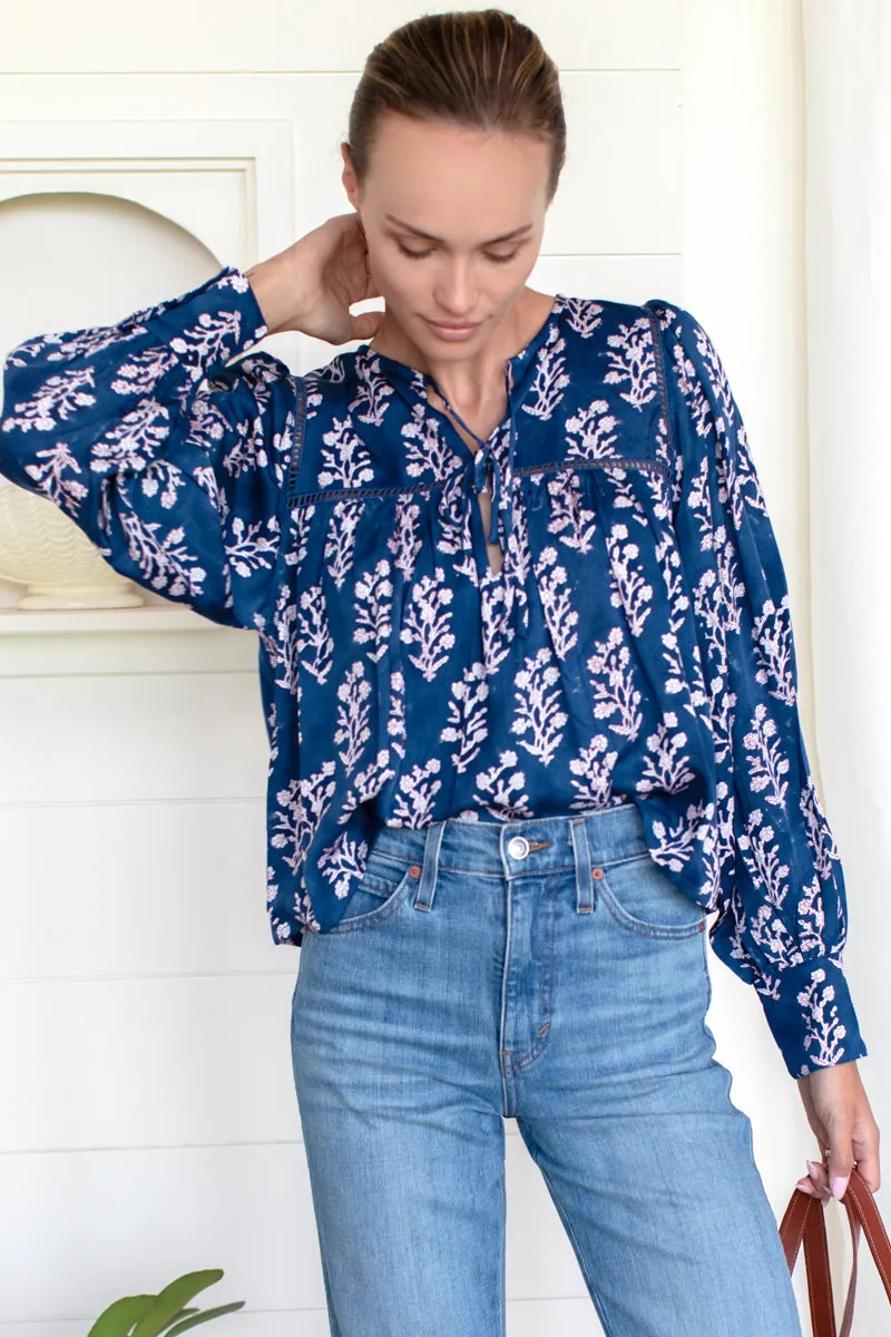 Isla Longsleeve Top - Pressed Flowers Blue sold by Emerson Fry product image thumbnail 4