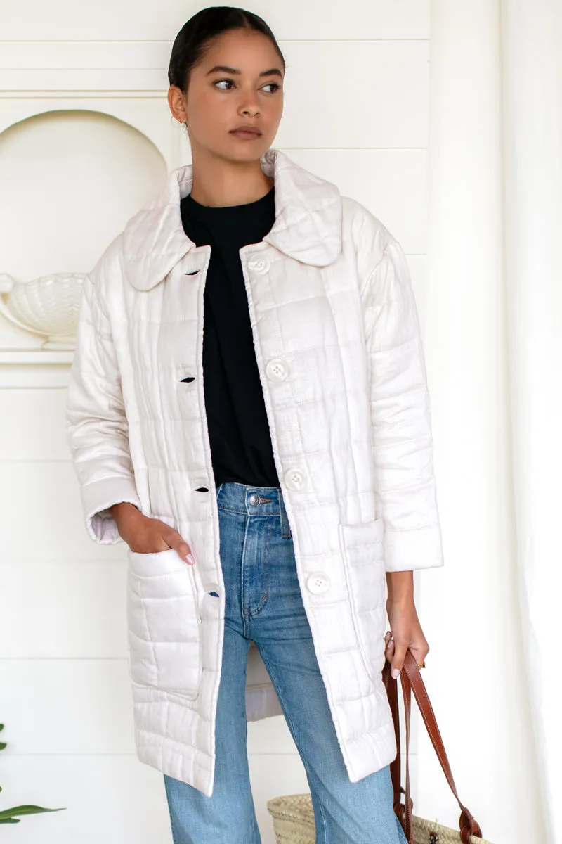 Long Quilted Jacket - Ivory Linen sold by Emerson Fry product image thumbnail 3