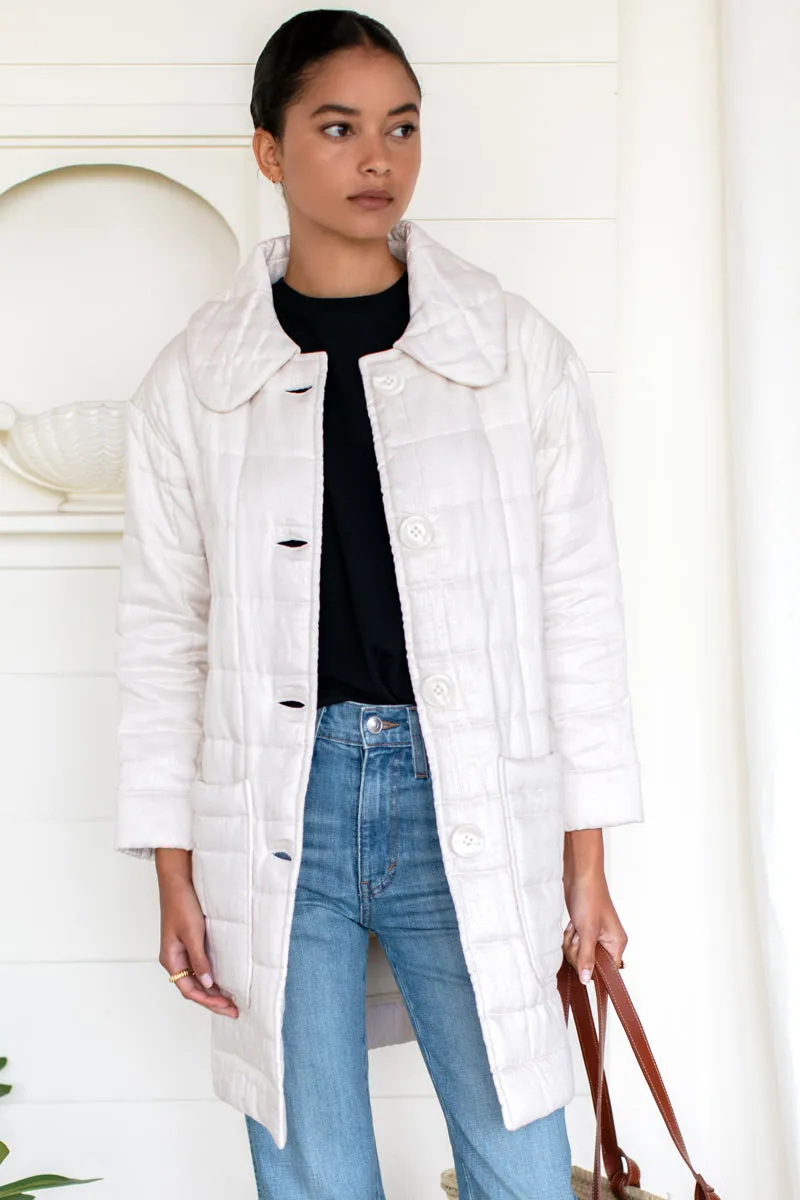 Long Quilted Jacket - Ivory Linen sold by Emerson Fry