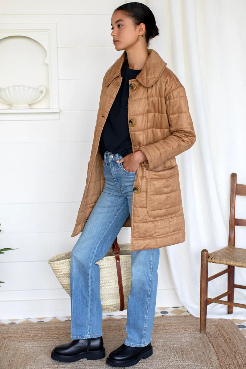 Long Quilted Jacket - Camel Linen sold by Emerson Fry product image thumbnail 4