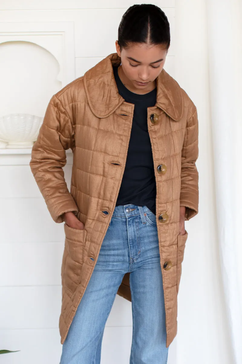 Long Quilted Jacket - Camel Linen sold by Emerson Fry product image thumbnail 3