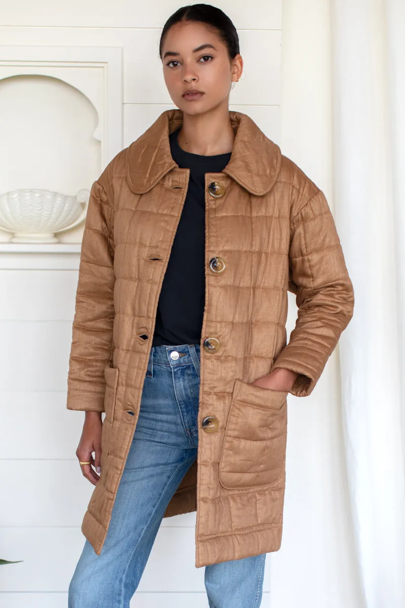 Long Quilted Jacket - Camel Linen sold by Emerson Fry product image thumbnail 2