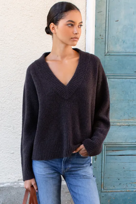 Boxy V Neck Sweater - Dark Cocoa Boucle made by Emerson Fry