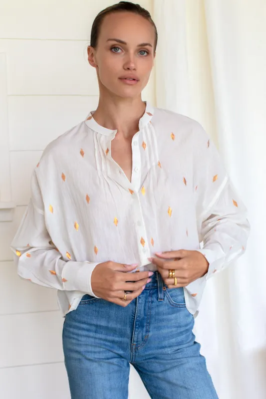 Mandarin Collar Longsleeve 2 - Gold Leaf Ivory sold by Emerson Fry