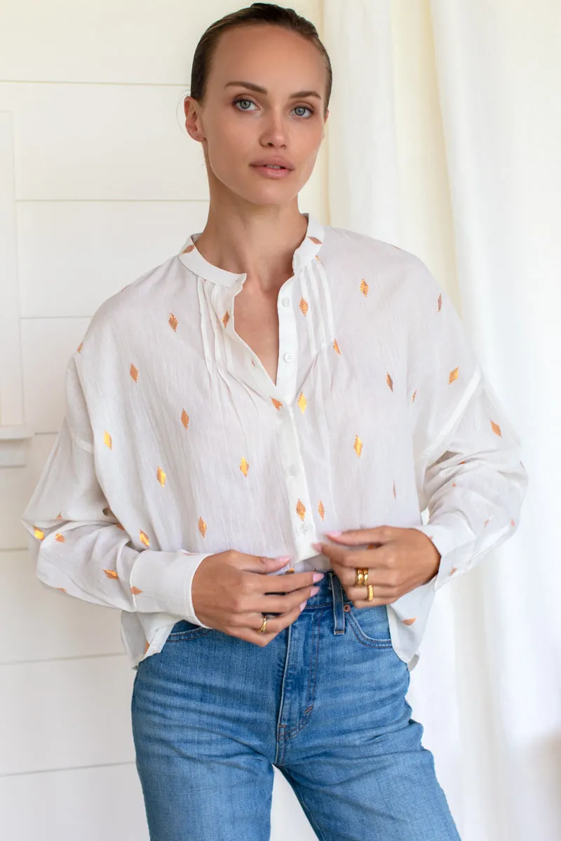 Mandarin Collar Longsleeve 2 - Gold Leaf Ivory sold by Emerson Fry