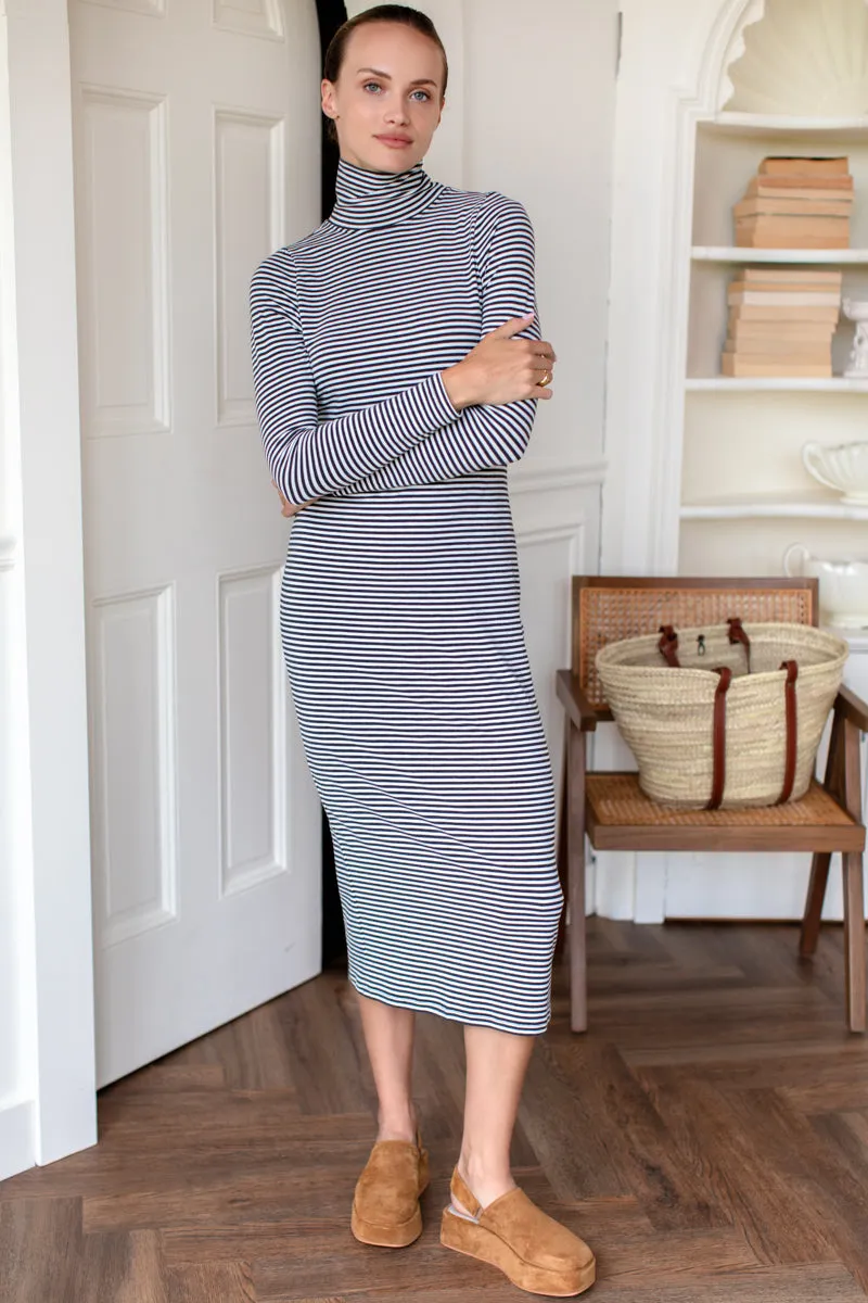 Little Turtleneck Midi Dress - Charcoal + Ivory Stripe sold by Emerson Fry product image thumbnail 5