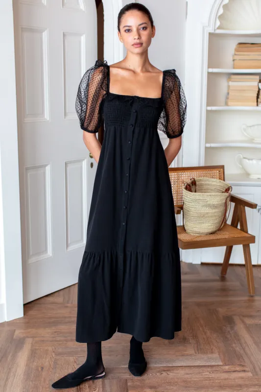 Shirred Bodice Maxi Dress - Black Dots sold by Emerson Fry
