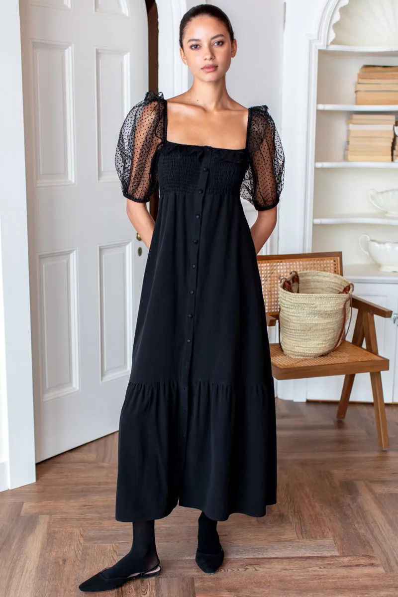 Shirred Bodice Maxi Dress - Black Dots sold by Emerson Fry