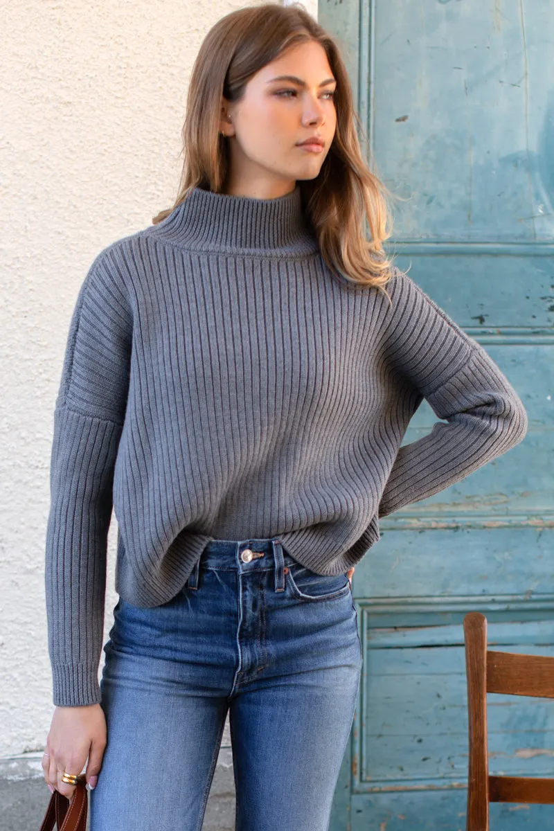 Carolyn Funnel Neck Sweater - French Grey Melange sold by Emerson Fry