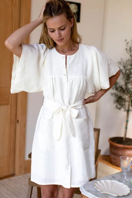 Marion Button Dress - Salt Linen sold by Emerson Fry