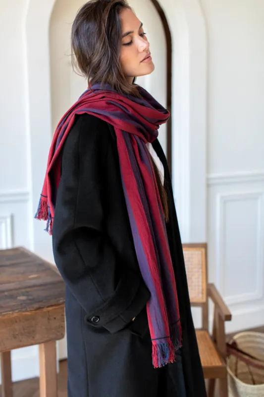 Handloom Scarf - Ruby + Indigo Stripe sold by Emerson Fry