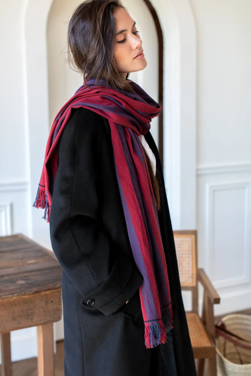 Handloom Scarf - Ruby + Indigo Stripe sold by Emerson Fry