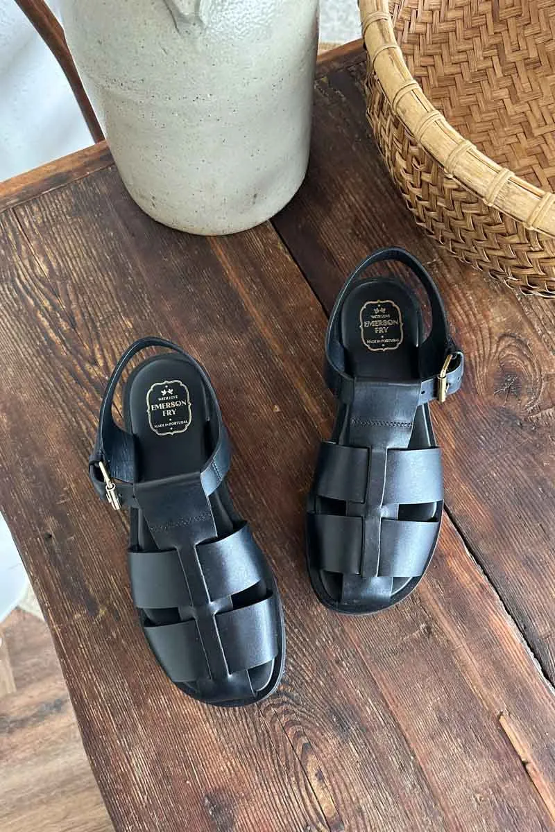 Fisherman Sandal - Black Leather sold by Emerson Fry
