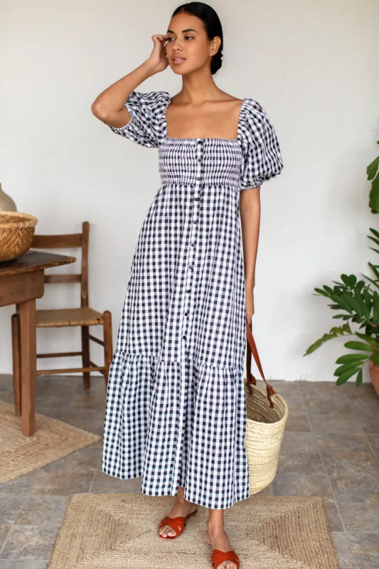 Santiago 3 Maxi Dress - Black + White Check made by Emerson Fry