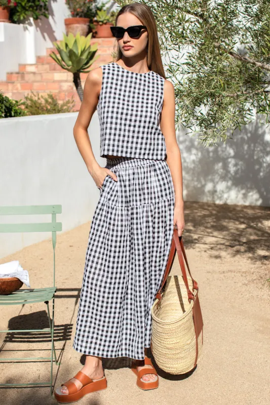 Single Tier Maxi Skirt - Black + White Check sold by Emerson Fry
