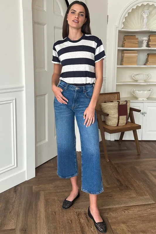 Essential Short Sleeve Crew - Wide Navy Stripe sold by Emerson Fry