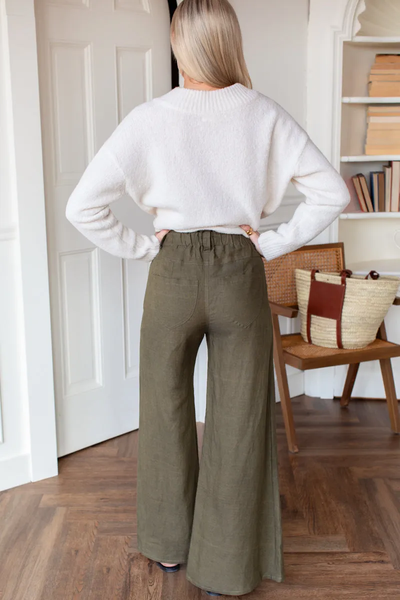 Tulip Wide Leg Pant - Martini Olive Linen sold by Emerson Fry product image thumbnail 3