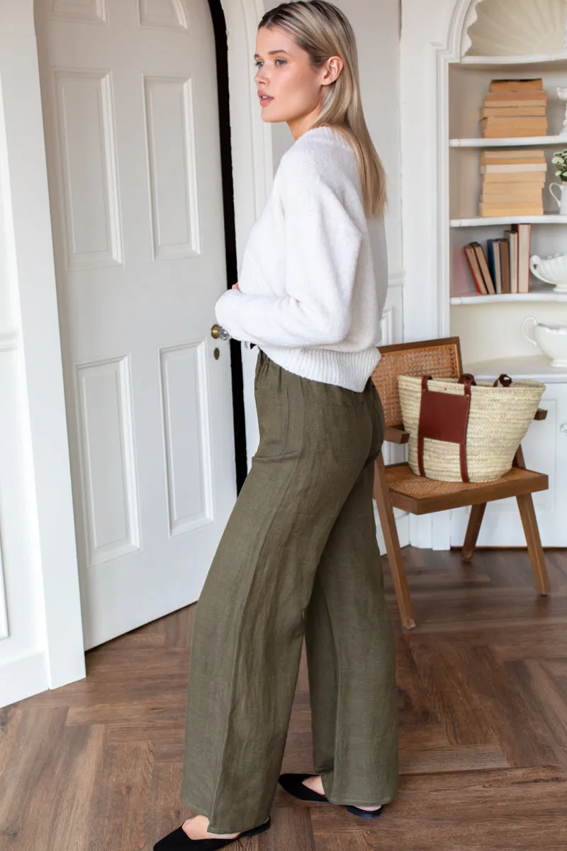 Tulip Wide Leg Pant - Martini Olive Linen sold by Emerson Fry product image thumbnail 2