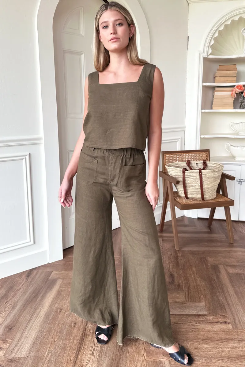 Tulip Wide Leg Pant - Martini Olive Linen sold by Emerson Fry product image thumbnail 5
