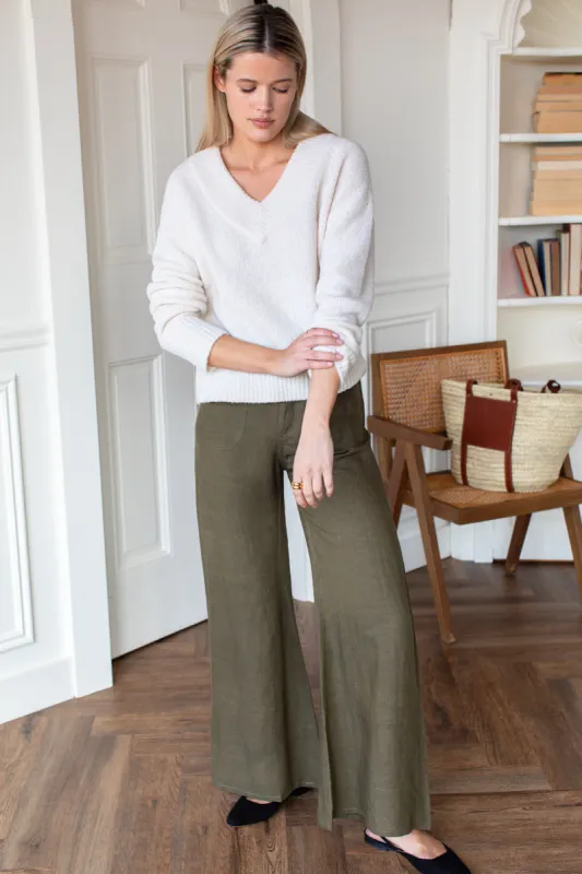 Tulip Wide Leg Pant - Martini Olive Linen sold by Emerson Fry