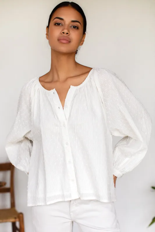 Frances Blouse - Dot Stripe Ivory Organic sold by Emerson Fry