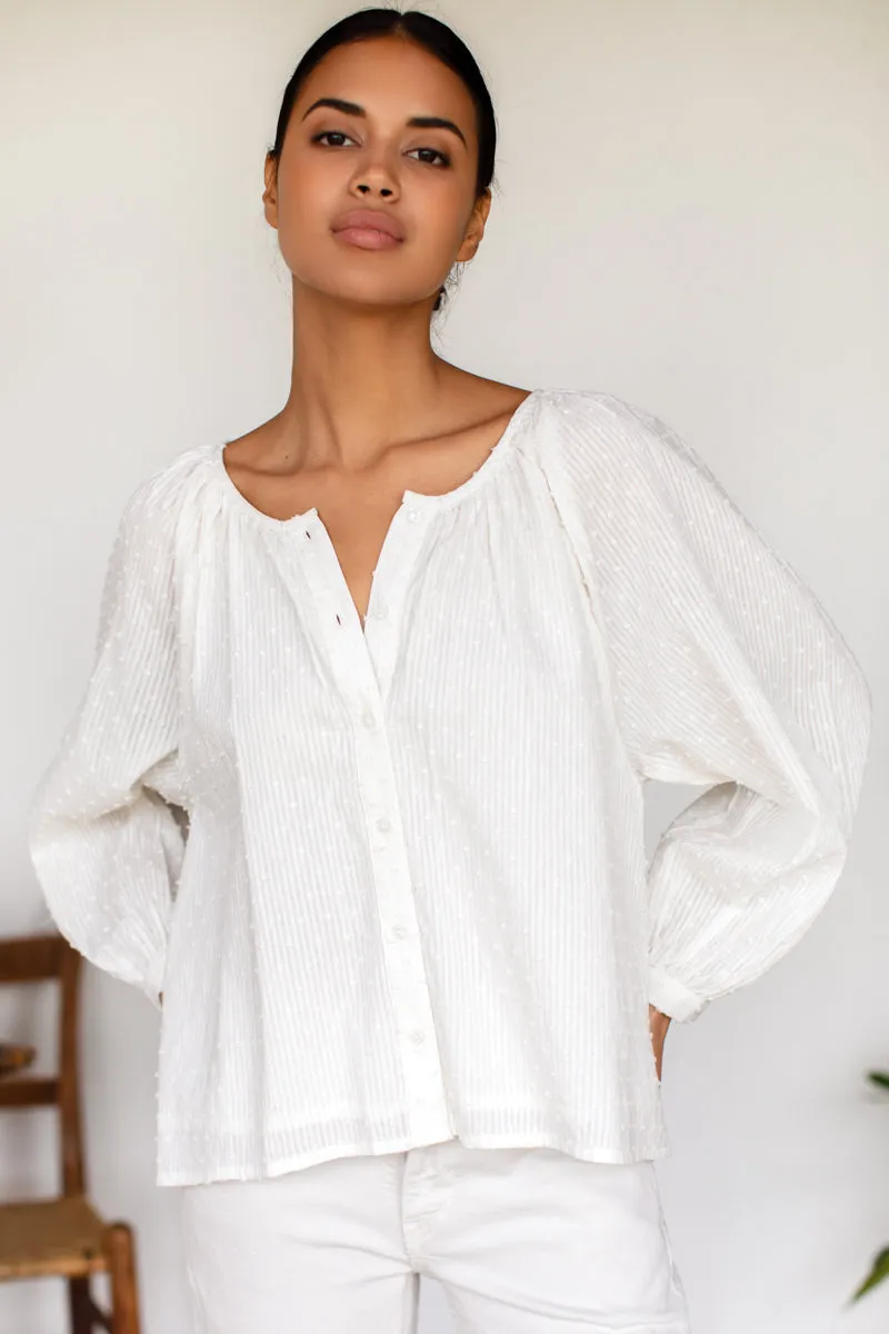 Frances Blouse - Dot Stripe Ivory Organic sold by Emerson Fry