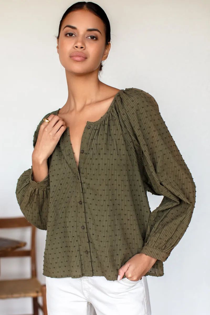 Frances Blouse - Stripe Swiss Dot Moss Organic sold by Emerson Fry product image thumbnail 2