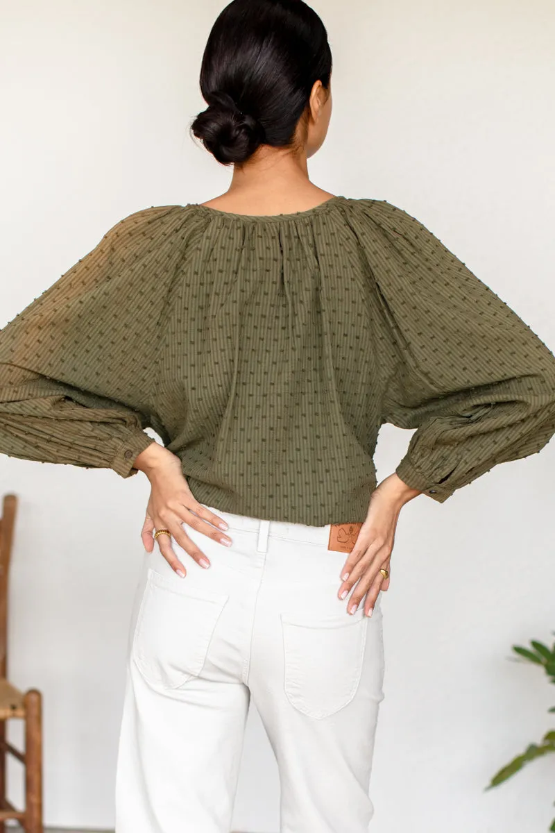 Frances Blouse - Stripe Swiss Dot Moss Organic sold by Emerson Fry product image thumbnail 5