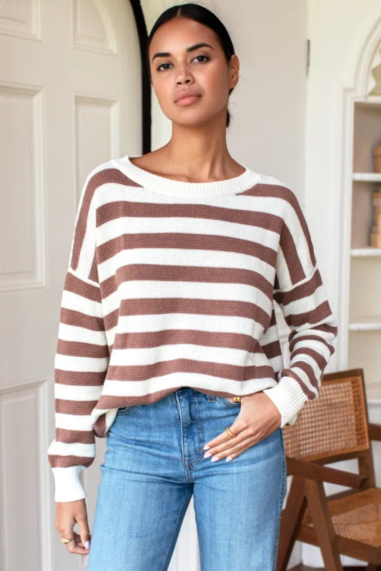 Carolyn Sweater - Mocha French Stripe Organic sold by Emerson Fry
