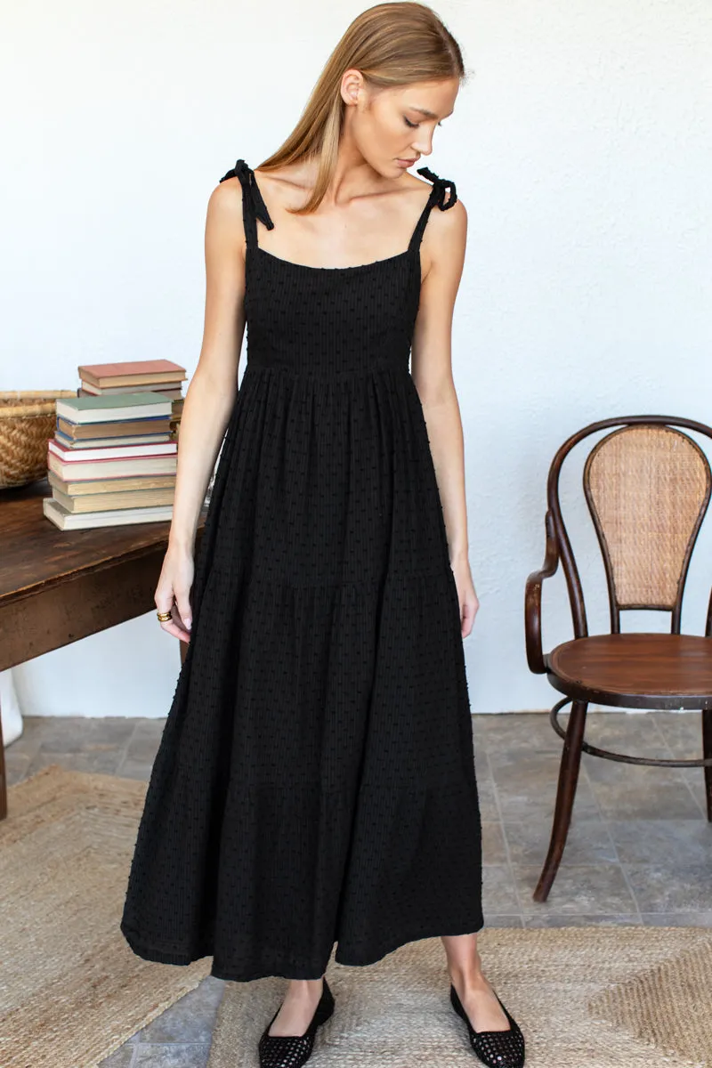 Sara Tier Dress - Dot Stripe Black Organic sold by Emerson Fry