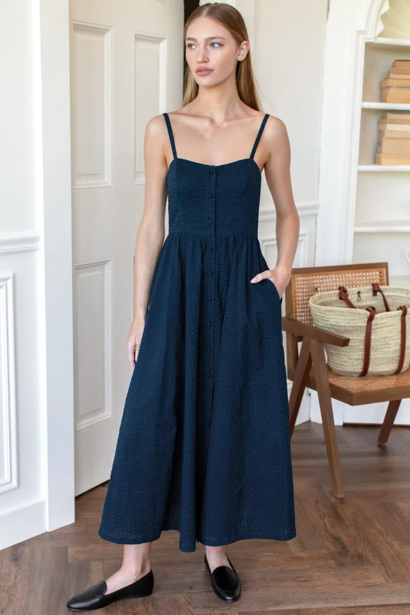 Florentine Layering Dress - Navy Seersucker sold by Emerson Fry