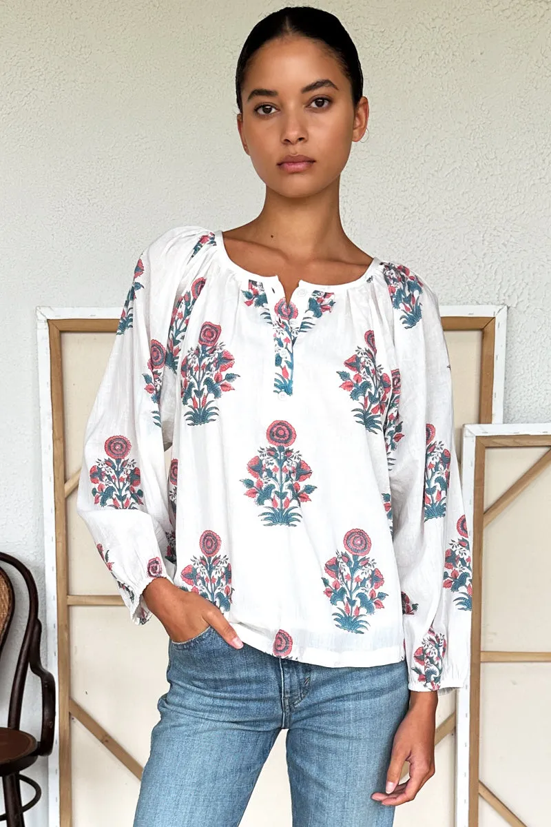 Frances Blouse 2 - Teal + Carnelian Market Flowers Organic sold by Emerson Fry