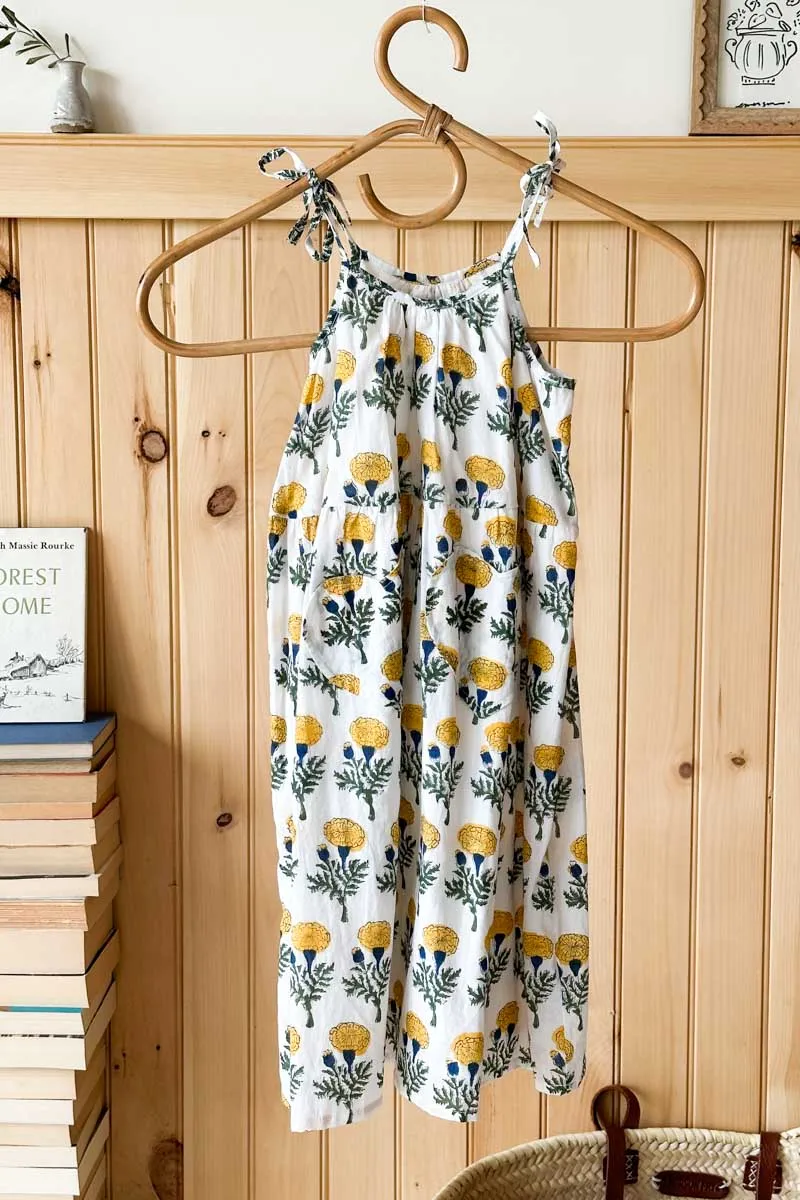 Little Fry Sunshine Dress - Big Marigolds White Organic sold by Emerson Fry
