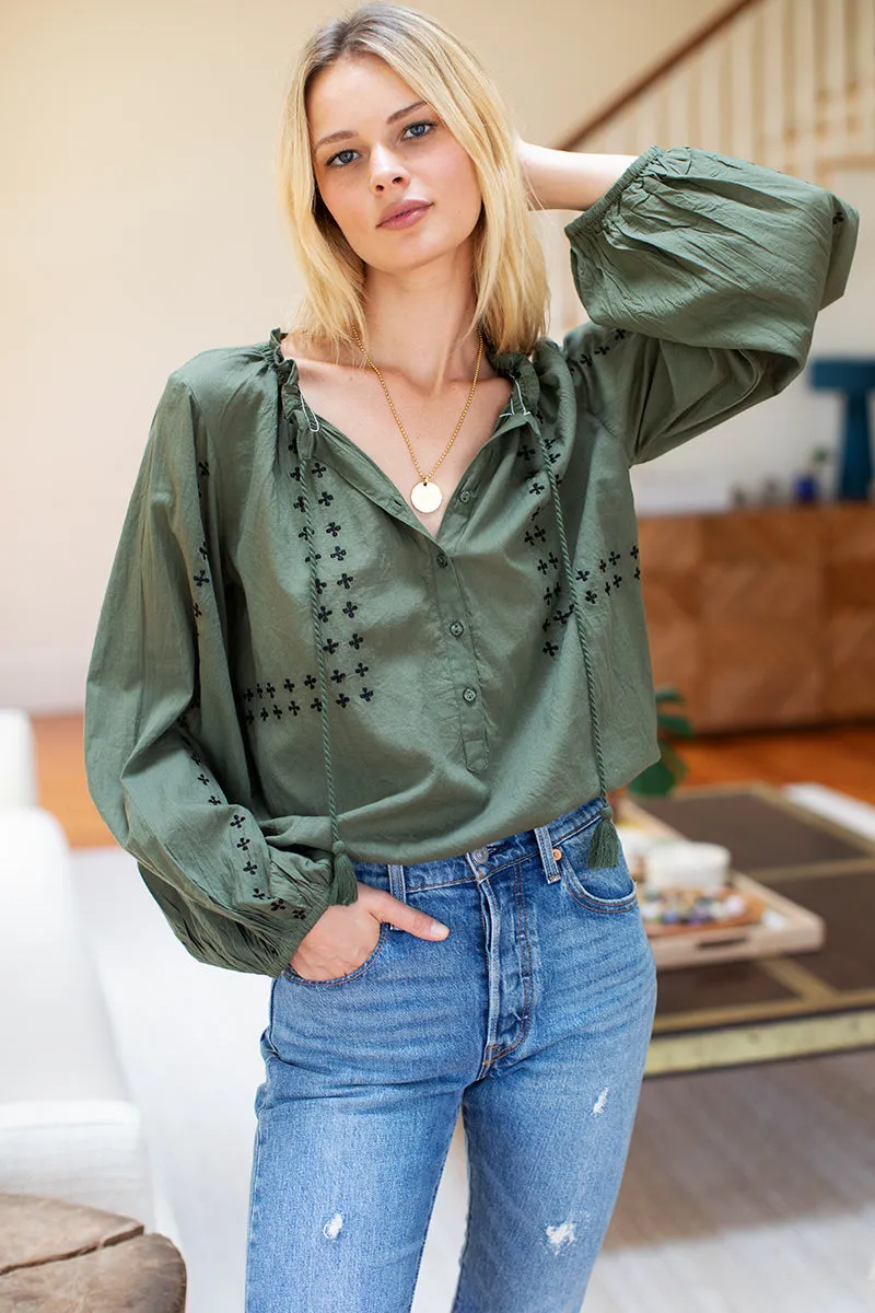 Bardot Top - Moss Embroidered sold by Emerson Fry product image thumbnail 3