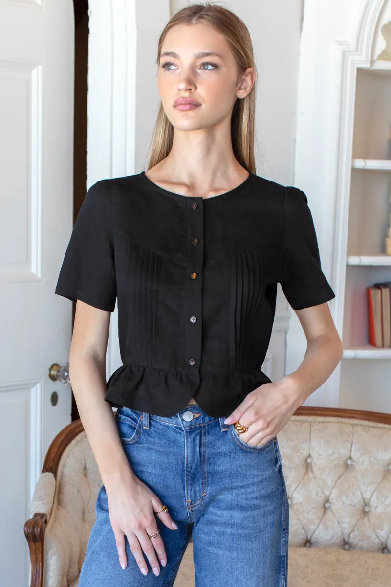 Shortsleeve Pintuck Top - Black sold by Emerson Fry
