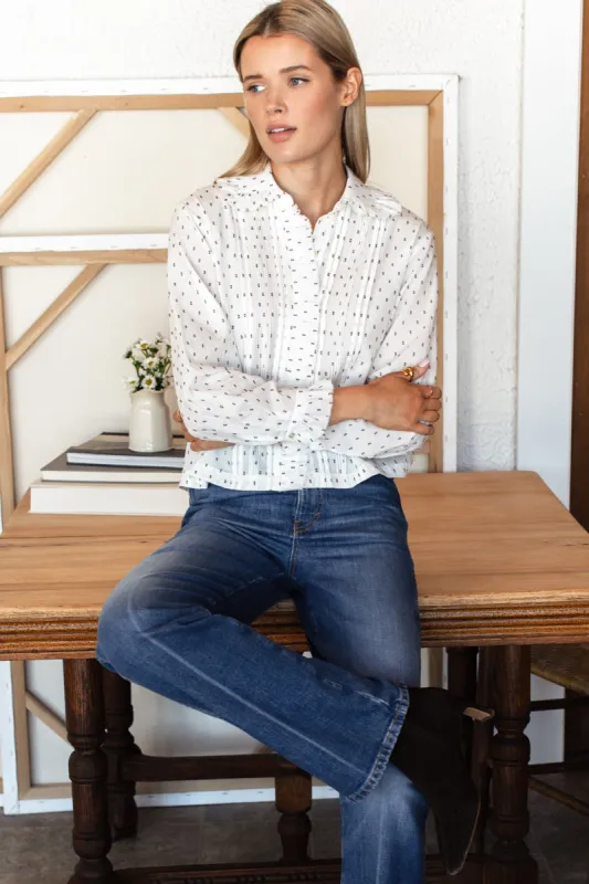 French Heirloom Shirt - Speckled Dots Ivory + Black made by Emerson Fry