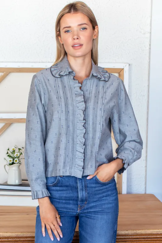 French Heirloom Shirt - Ash W/ Indigo Dots sold by Emerson Fry